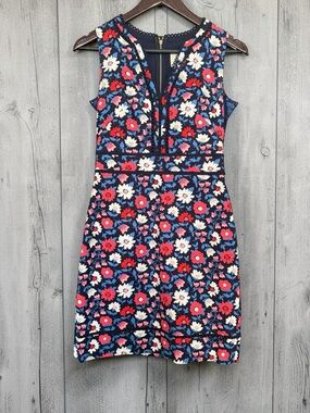 kate spade Navy Floral Sleeveless V-Neck Mini Dress with Red & White Blooms